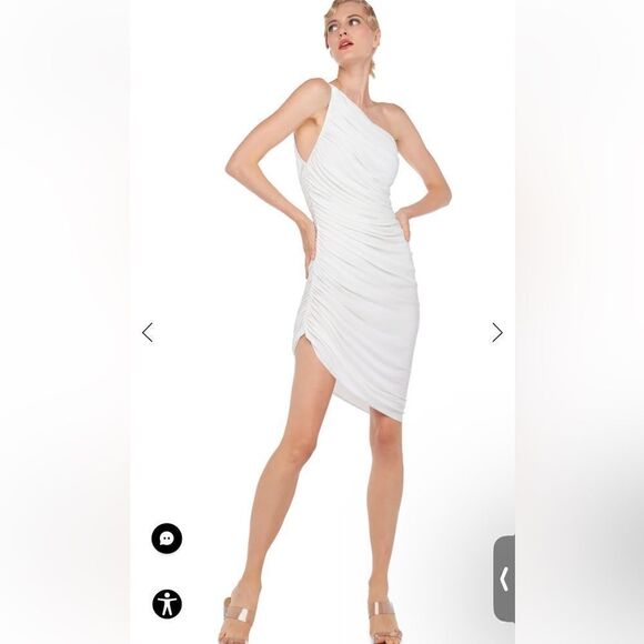 Norma Kamali Diane Asymmetrical Ruched White mini dress XXS New - Picture 1 of 13